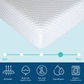 White hypoallergenic pillow made of organic cotton with a non-toxic, machine washable cover, showcasing its breathable texture and firmness level.