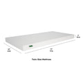 Twin-size mattress with dimensions 39 inches wide, 75 inches long, and 5 inches thick.