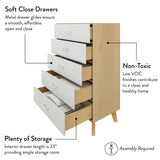 MX220005-102 : Furniture Modern 5 Drawer Dresser, White/Natural