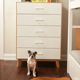 MX220005-102 : Furniture Modern 5 Drawer Dresser, White/Natural