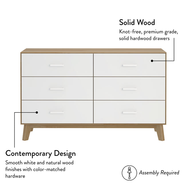 MX220006-102 : Furniture Modern 6 Drawer Dresser, White/Natural