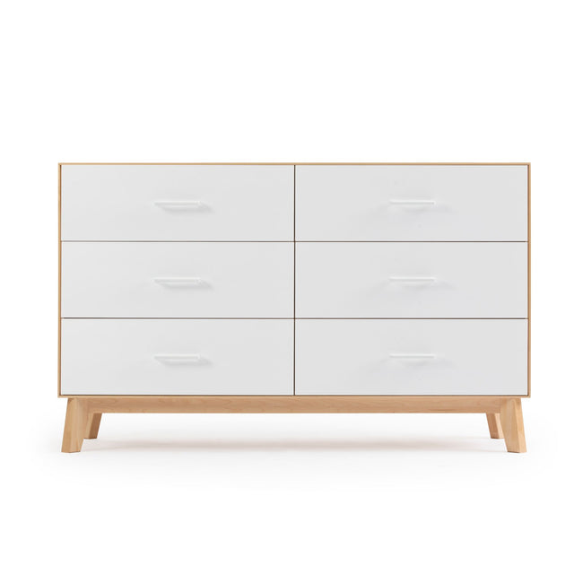 MX220006-102 : Furniture Modern 6 Drawer Dresser, White/Natural