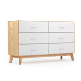 MX220006-102 : Furniture Modern 6 Drawer Dresser, White/Natural