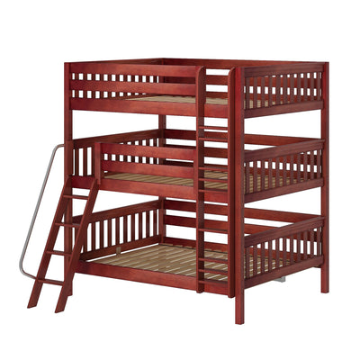 OBELISK XL CS : Multiple Bunk Beds Queen Triple Bunk Bed with Angled and Straight Ladder on Front, Slat, Chestnut