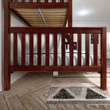 PLUSH XL 1 CS : Staggered Bunk Beds Twin XL over Queen High Bunk Bed with Straight Ladder on End, Slat, Chestnut