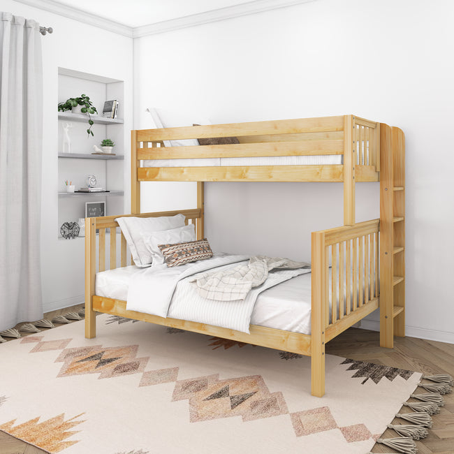 PLUSH XL 1 NS : Staggered Bunk Beds Twin XL over Queen High Bunk Bed with Straight Ladder on End, Slat, Natural