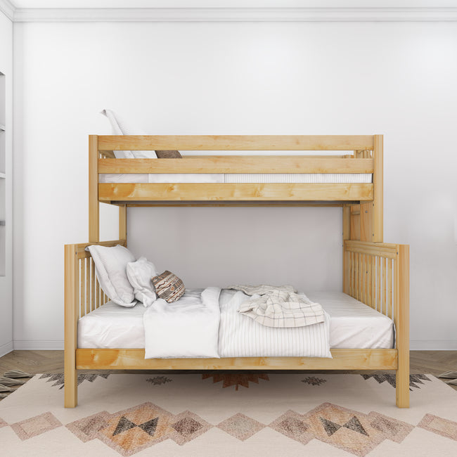 PLUSH XL 1 NS : Staggered Bunk Beds Twin XL over Queen High Bunk Bed with Straight Ladder on End, Slat, Natural
