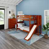 POOF CP : Play Bunk Beds Twin High Bunk Bed with Slide Platform, Panel, Chestnut