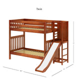 POOF CS : Play Bunk Beds Twin High Bunk Bed with Slide Platform, Slat, Chestnut