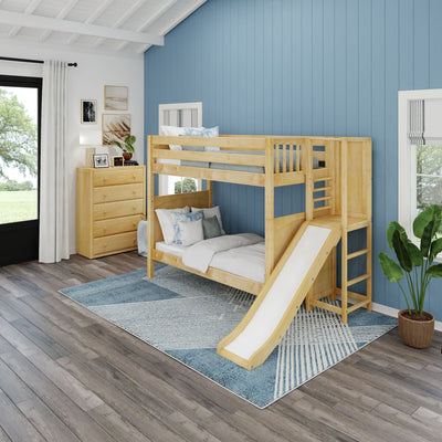 POOF NP : Play Bunk Beds Twin High Bunk Bed with Slide Platform, Panel, Natural