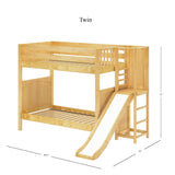 POOF NP : Play Bunk Beds Twin High Bunk Bed with Slide Platform, Panel, Natural