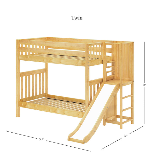 POOF NS : Play Bunk Beds Twin High Bunk Bed with Slide Platform, Slat, Natural