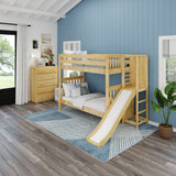 POOF NS : Play Bunk Beds Twin High Bunk Bed with Slide Platform, Slat, Natural