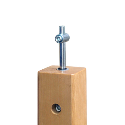 Strobe light stand with T-bar mount on wooden base, ideal for photography and videography setups.