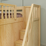 QUAD NP : Multiple Bunk Beds Twin High Corner Bunk Bed with Angled Ladder and Stairs on Right, Panel, Natural