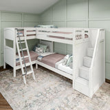 QUAD WP : Multiple Bunk Beds Twin High Corner Bunk Bed with Angled Ladder and Stairs on Right, Panel, White