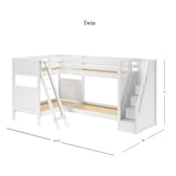 QUAD WP : Multiple Bunk Beds Twin High Corner Bunk Bed with Angled Ladder and Stairs on Right, Panel, White