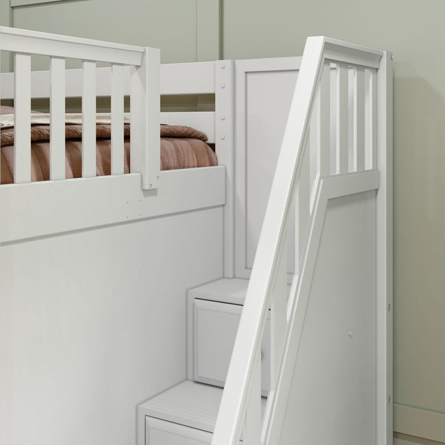 QUAD WP : Multiple Bunk Beds Twin High Corner Bunk Bed with Angled Ladder and Stairs on Right, Panel, White