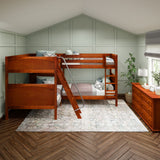 QUADRANT CP : Multiple Bunk Beds Full + Twin High Corner Bunk Bed with Angled and Straight Ladder, Panel, Chestnut