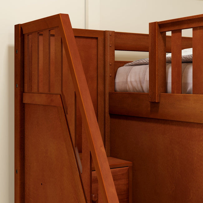 QUADRIVIAL XL CS : Multiple Bunk Beds Queen High Corner Bunk Bed with Ladder + Stairs - L, Chestnut