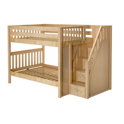 QUASAR NS : Staircase Bunk Beds Full Medium Bunk Bed with Stairs, Slat, Natural