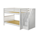 QUASAR WS : Staircase Bunk Beds Full Medium Bunk Bed with Stairs, Slat, White