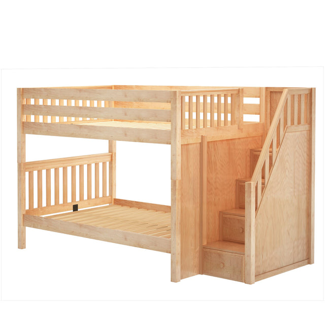 QUASAR XL NS : Staircase Bunk Beds Full XL Medium Bunk Bed with Stairs, Slat, Natural