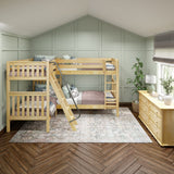 QUATTRO NS : Multiple Bunk Beds Twin High Corner Bunk Bed with Angled and Straight Ladder, Slat, Natural