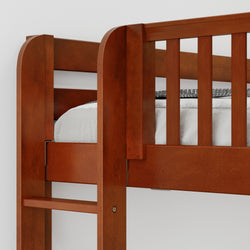 Wooden bunk bed with a sleek design and built-in ladder.