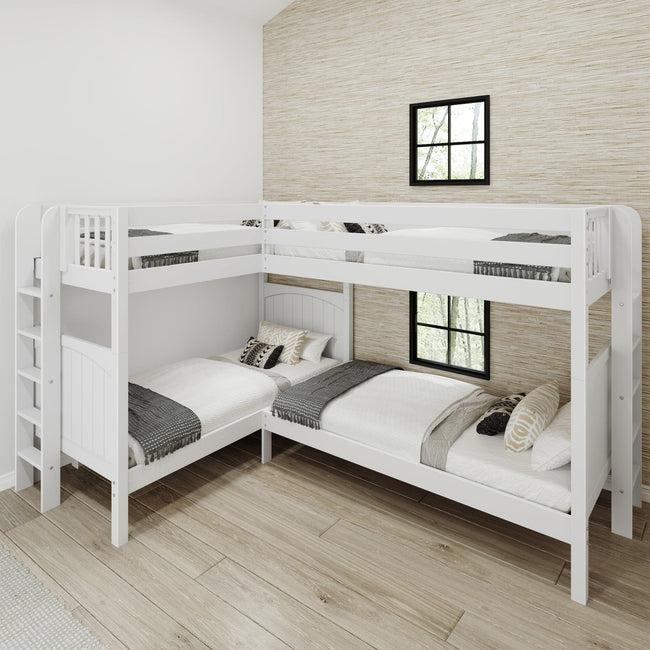 QUATTRO XL 1 WP : Multiple Bunk Beds Twin XL High Corner Bunk with Straight Ladders on Ends, Panel, White
