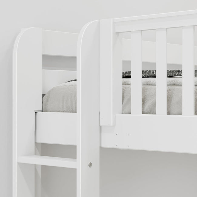 QUATTRO XL 1 WS : Multiple Bunk Beds Twin XL High Corner Bunk with Straight Ladders on Ends, Slat, White