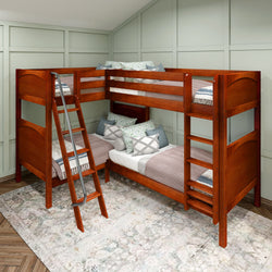 QUATTRO XL CP : Quad Corner Bunk Twin XL High Corner Bunk Bed, Panel, Chestnut