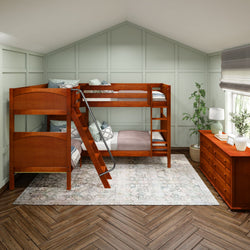 QUATTRO XL CP : Quad Corner Bunk Twin XL High Corner Bunk Bed, Panel, Chestnut