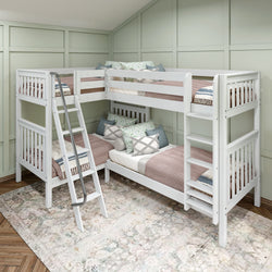 QUATTRO XL WS : Quad Corner Bunk Twin XL High Corner Bunk Bed, Slat, White