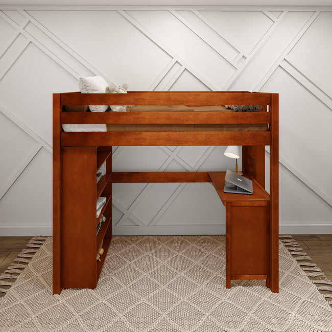 SLAM2 CP : Storage & Study Loft Beds Twin High Loft Bed with Straight Ladder on end, Storage + Desk, Panel, Chestnut