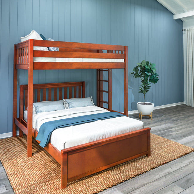 SLAM5 CS : Standard Loft Beds Twin High Loft Bed with Straight Ladder on End + Full Bed, Slat, Chestnut