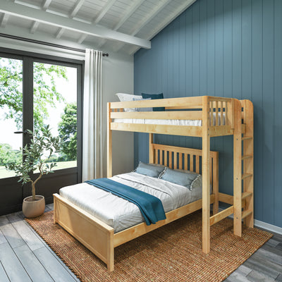 SLAM5 NS : Standard Loft Beds Twin High Loft Bed with Straight Ladder on End + Full Bed, Slat, Natural