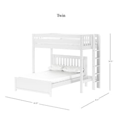White twin over full bunk bed with ladder and pillow set, dimensions 83.25" x 81.5" x 70.75".