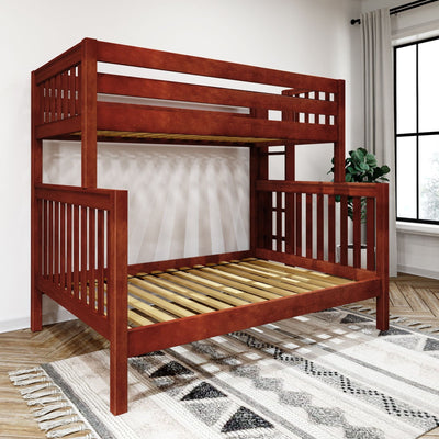 SLANT 1 CS : Staggered Bunk Beds High Twin over Full Bunk Bed with Straight Ladder on end, Slat, Chestnut