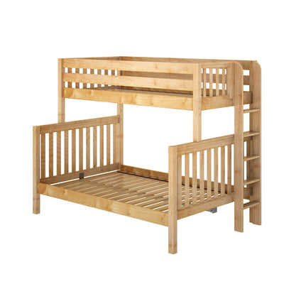 SLANT XL 1 NS : Staggered Bunk Beds High Twin/ Full XL Bunk Bed w/ Straight Ladder on end, Slat, Natural