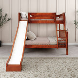 SLICK CS : Play Bunk Beds Twin over Full Medium Bunk Bed with Slide and Angled Ladder on Front, Slat, Chestnut