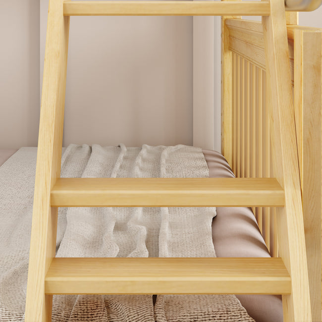 SLICK NS : Play Bunk Beds Twin over Full Medium Bunk Bed with Slide and Angled Ladder on Front, Slat, Natural