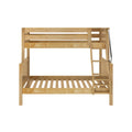 Natural solid wood twin-over-twin bunk bed with built-in ladder and safety rail, slatted pine frame in light natural finish for kids' bedroom