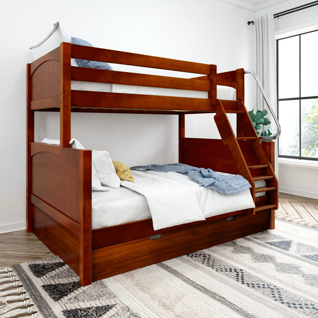 SLOPE TR CP : Bunk Beds Twin over Full Medium Bunk Bed with Angled Ladder and Trundle Bed, Panel, Chestnut