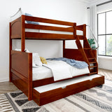 SLOPE TR CP : Bunk Beds Twin over Full Medium Bunk Bed with Angled Ladder and Trundle Bed, Panel, Chestnut