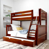 SLOPE TR CS : Bunk Beds Twin over Full Medium Bunk Bed with Angled Ladder and Trundle Bed, Slat, Chestnut