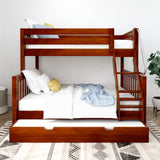 SLOPE TR CS : Bunk Beds Twin over Full Medium Bunk Bed with Angled Ladder and Trundle Bed, Slat, Chestnut