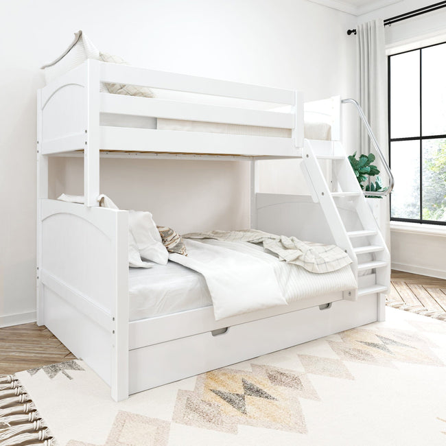 SLOPE TR WP : Bunk Beds Twin over Full Medium Bunk Bed with Angled Ladder and Trundle Bed, Panel, White