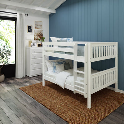 SLURP WS : Classic Bunk Beds Full Low Bunk Bed with Straight Ladder on Front, Slat, White