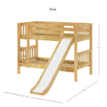 Twin loft bunk bed with slide in natural pine wood, space-saving kids bed with safety rails, built-in ladder and play slide